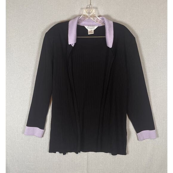 Exclusively Misook Size XL Open Front Cardigan Sweater Ribbed Knit Black Purple - Picture 1 of 7